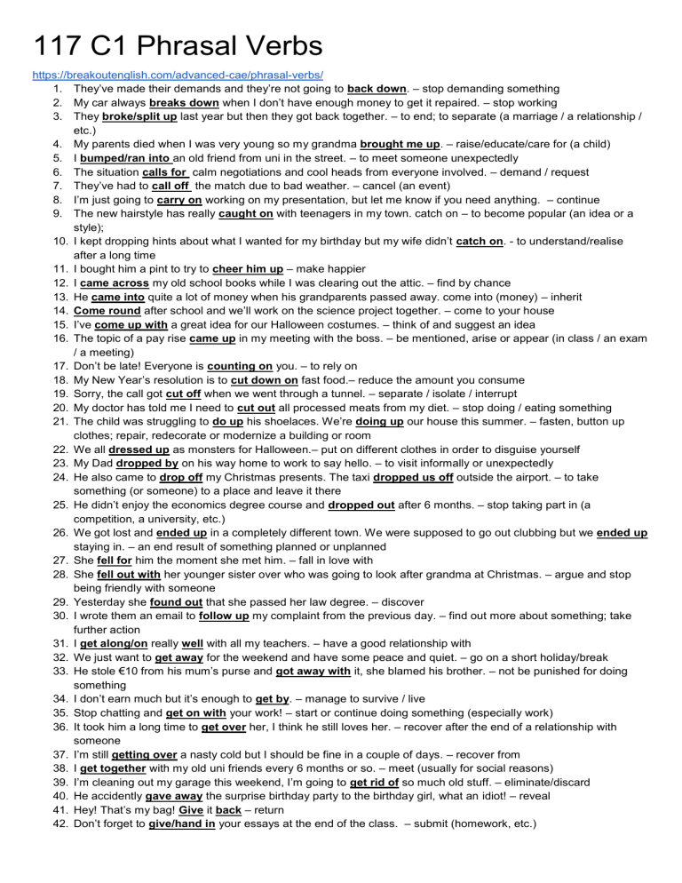 117 C1 Phrasal Verbs List with Examples