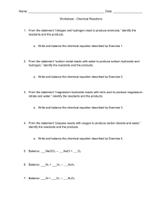 Chemical Reactions Worksheet: Balancing Equations & Reactants