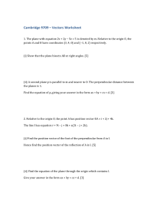 Cambridge 9709 Vectors Worksheet: Plane & Line Equations