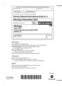 Pearson Edexcel IGCSE Biology Paper 1B 2023
