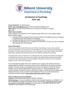 Introduction to Psychology Syllabus - PSYC-100 at Bilkent University