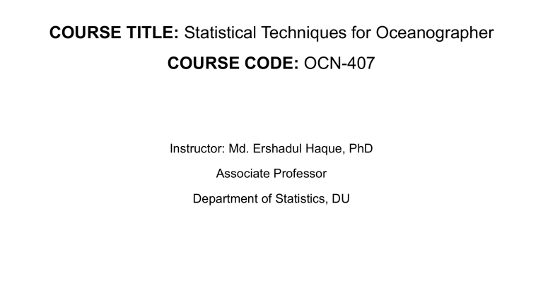 Statistical Techniques for Oceanographers Course Notes