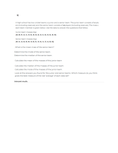 Cricket Team Mass Statistics: Mean, Mode, Median Problems