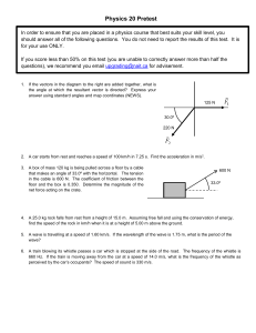 Physics 20 Pretest: Vector, Motion, Energy Problems