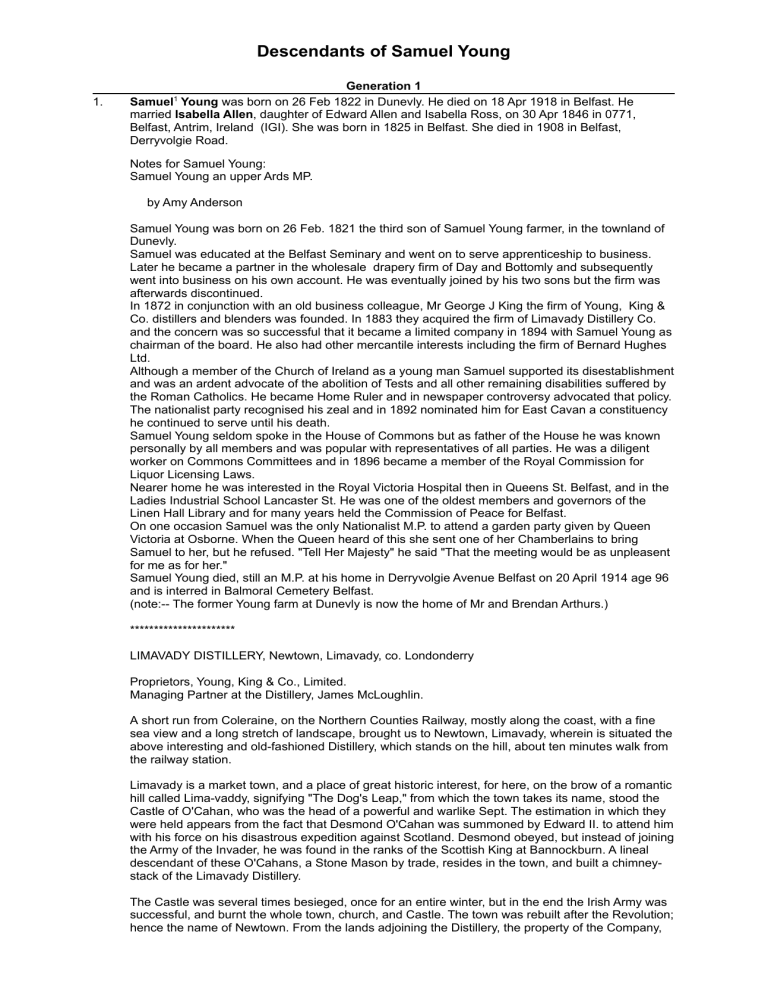Descendants of Samuel Young: Generation 1 Biography