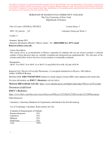BMCC General Physics PHY 110 Syllabus Spring 2025