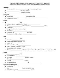 Greek Philosophy: Socrates, Plato, & Aristotle Worksheet
