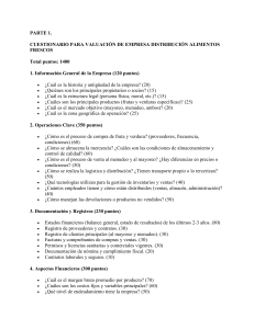 Cuestionario para Valuaci&oacute;n Empresa Distribuci&oacute;n Alimentos Frescos
