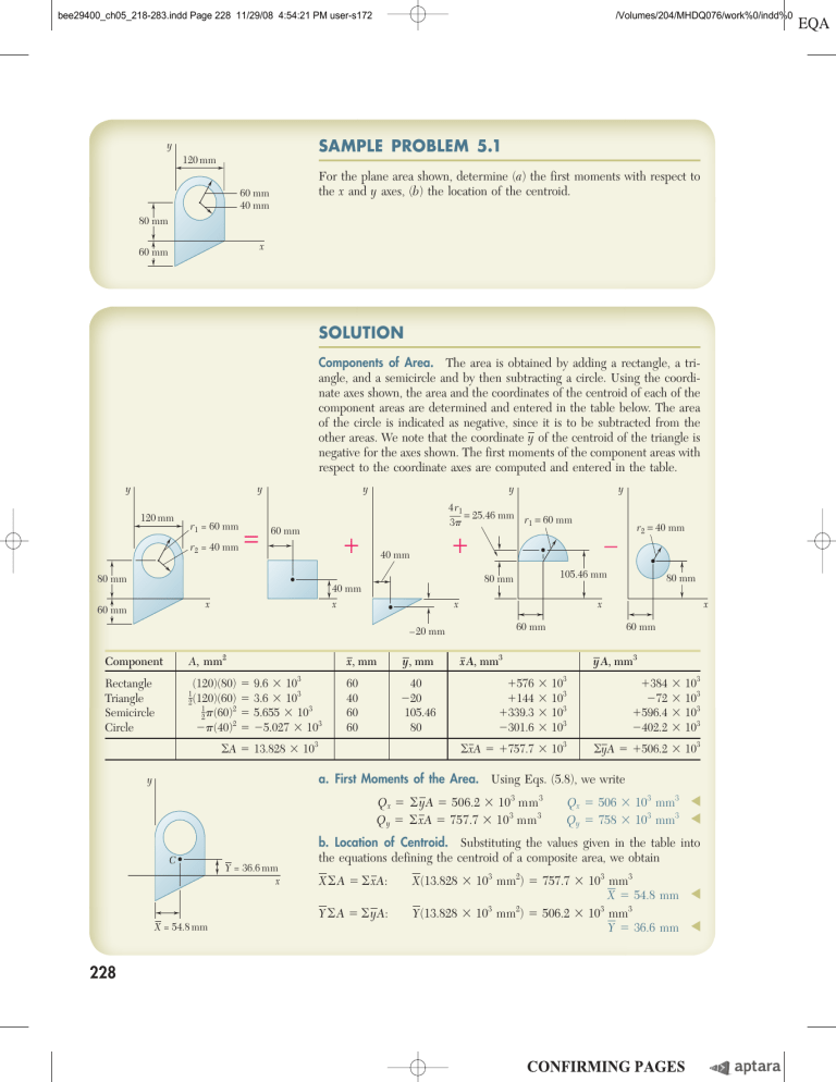 Sample Problem 5.1: First Moments and Centroid of Plane Area