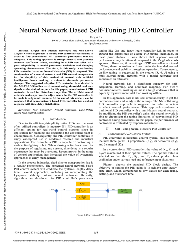 Neural Network Based Self-Tuning PID Controller