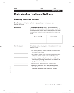 Health and Wellness Note Taking Worksheet