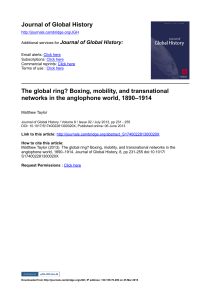 Boxing, Mobility, and Transnational Networks in the Anglophone World, 1890-1914