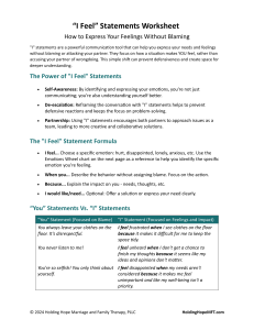 I Feel Statements Worksheet: Express Feelings Without Blaming