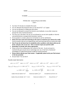 Physics 202 General Physics Exam I Fall 2025