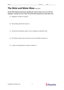 The Mole and Molar Mass Exit Quiz
