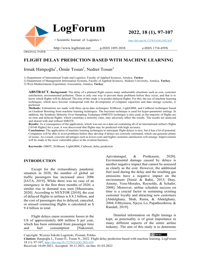 Flight Delay Prediction with Machine Learning