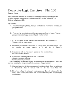Deductive Logic Exercises Phil 100 Worksheet