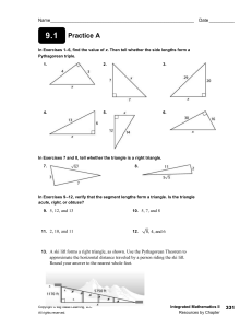 Integrated Math II 9.1 Practice A: Pythagorean Theorem Worksheet