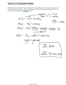 Quadratic Models: Revenue & Cost Optimization Problems