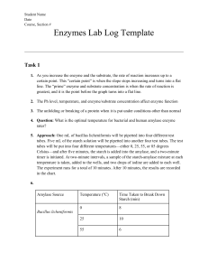 Enzymes Lab Log Template: Bacterial vs Human Amylase Experiment
