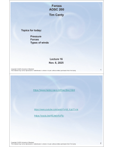 Forces in Meteorology: AOSC 200 Lecture 16