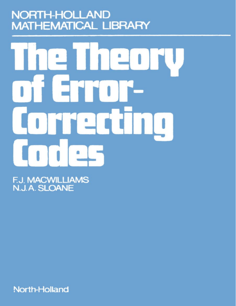 Theory of Error-Correcting Codes Textbook
