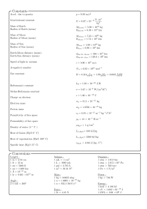 Physics Constants and Conversions Reference Sheet