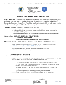 Creative Nonfiction Lesson 1: Traditional Genres Activity Sheet