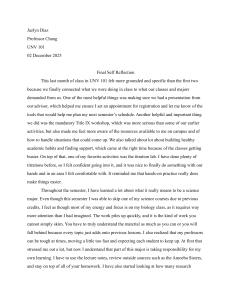 UNV 101 Final Self Reflection: College Experience & Academic Growth