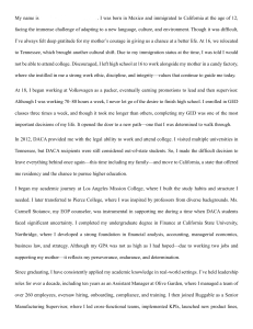 Personal Statement for CSUB Online MBA Program