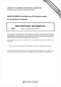 Cambridge IGCSE Additional Maths 0606/11 Mark Scheme May/June 2010