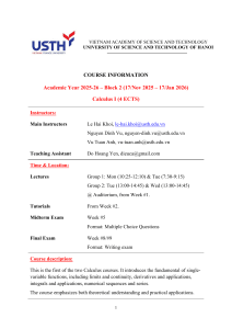 Calculus I Course Information - USTH 2025-26