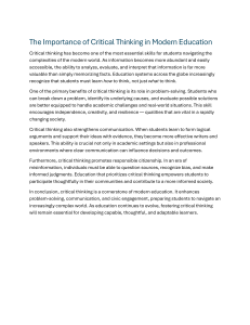 The Importance of Critical Thinking in Modern Education