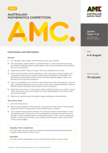 2021 Australian Mathematics Competition Junior Paper