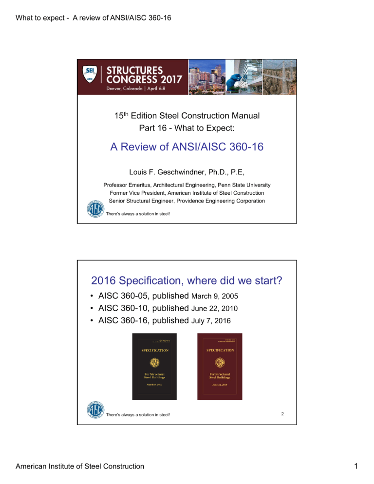 Review of ANSI/AISC 360-16 Steel Construction Manual