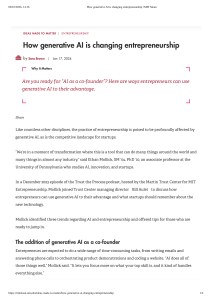 Generative AI in Entrepreneurship | MIT Sloan