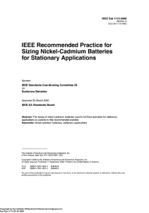 IEEE 1115-2000: Sizing Nickel-Cadmium Batteries for Stationary Use