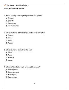 Science Test: Multiple Choice Questions