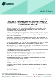 Newcastle Permanent Primary School Maths Competition Returns for 43rd Year