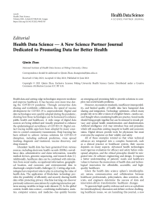 Health Data Science Journal Editorial: Data for Better Health