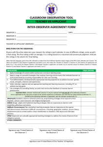 Classroom Observation Tool for Teacher VII Applicants