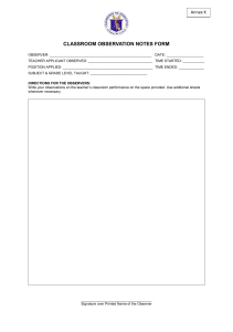 Classroom Observation Notes Form for Teacher Applicants