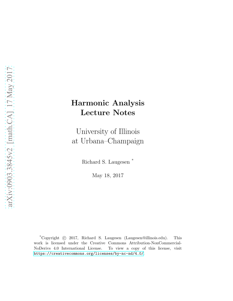 Harmonic Analysis Lecture Notes by Richard Laugesen