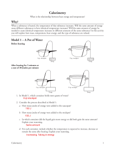 Calorimetry POGIL Activity: Heat Energy & Temperature