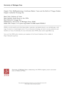Yusin and T'oegye Studies: Confucian Master Popularization in 1970s Korea