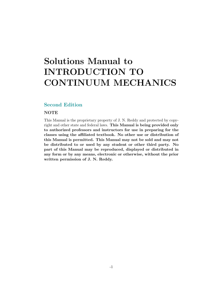 Solutions Manual: Introduction to Continuum Mechanics 2nd Ed