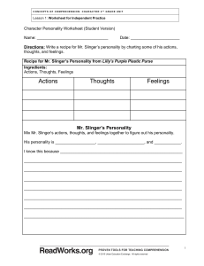 2nd Grade Character Comprehension Worksheet: Mr. Slinger's Personality