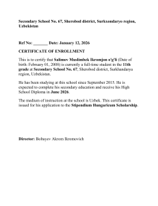Certificate of Enrollment for High School Student