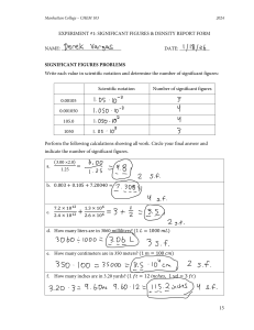 CHEM 103 Lab Report: Significant Figures & Density