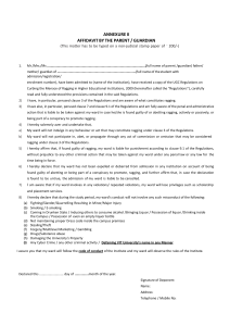 Parent/Guardian Affidavit for Ragging Prevention in Higher Education